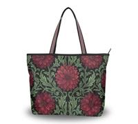 WDdZzyy William Morris Red Dalias Red Background - Bolsa de tela de seda con cierre para mujer, William Morris Red Dalias Fondo Negro, Large