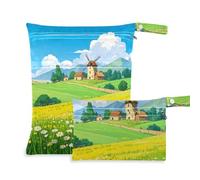 WDdZzyy Yellow Daisy Fairytale Town - Bolsa húmeda lavable para bebé, paquete de 2 bolsas húmedas para traje de baño con asas para yoga
