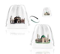 WDFCN 2 bolsas de viaje para Hajj Umrah Mubarak, regalos de Hajj Essentials Umrah Guide Umrah Guide Bolsa de almacenamiento de algodón con cordón ajustable, ideal para tarjetas Hajj Dua, guijarros