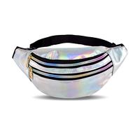 WDFCN Riñonera Moda Impermeable Riñonera Metálica Riñonera para Mujeres y Hombres Fiesta Festival Deporte Exterior Viajes, plata, 32 x 13 2 cm