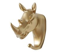 Wdfnexalai Perchero de pared con cabeza de animal en 3D, gancho de resina para colgar sombreros, perchero resistente, para decoración del hogar, tipo 6, dorado, rinoceronte