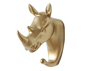 Wdfnexalai Perchero de pared con cabeza de animal en 3D, gancho de resina para colgar sombreros, perchero resistente, para decoración del hogar, tipo 6, dorado, rinoceronte