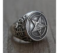 Wdhybwcx Anillo Oculto de Acero Inoxidable, Bruja gótica, Iglesia de Satán, Anillos Cruzados, joyería satánica de Lucifer-10