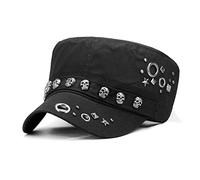 Wdhybwcx Gorra de Mujer a la Moda para Adultos Hip Hop Punk Rock Skull Rivet Flat Peaked Hats Hombres Primavera y otoño Gorras de béisbol Ajustadas-C1