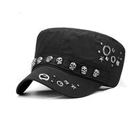 Wdhybwcx Gorra de Mujer a la Moda para Adultos Hip Hop Punk Rock Skull Rivet Flat Peaked Hats Hombres Primavera y otoño Gorras de béisbol Ajustadas-Negro