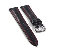 Wdjadp Correa repujada con estampado de cocodrilo de 18/20/22 mm, diseño clásico, adecuada tanto para ocasiones formales como informales.,Negro Rojo-Plata,18 mm
