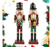 WDJLNZB Figura de cascanueces, 2 grandes figuras navideñas de cascanueces de madera, soldado de estilo Erzgebirge, decoración navideña tradicional pintada a mano (A)
