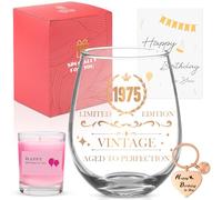 WDJLNZB Regalos Originales Mujer Hombre, Copas de Vino Personalizadas Edición Limitada 1975 con Vela Aromática, Llavero y Tarjeta, Regalo Cumpleaños para Madre, Padres, Amigos y Familiares (1975-50)
