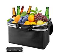 WDKXCN Cesta de Picnic Plegable, 20L Cesta Nevera con Tapa, Cesta Térmica de Compra con Marco Plegable de Aleación de Aluminio y Asa, Cesta de Picnic con Cremallera