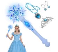WDKXCN Copo de nieve varita mágica con purpurina, copo de nieve mágica con música, varita mágica LED con collar, pendientes y corona, princesas luminosas para fiestas, cosplay y festivales