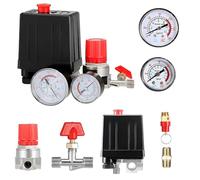 WDKXCN Presostato Compresor Aire, 220V Presostato con Manometro Presion Válvula de Control y Válvula de Seguridad, Regulador de Presión Compresor de Aire 180 PSI (Negro)