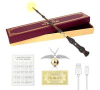 WDKXCN Varita de Sauco Brillante, 39CM Varita Dumbledore con Carga USB, Mágica Varitas Dumbledore Resplandeciente en Caja Regalo con Tarjeta Hechizo, Boleto de Estación y Collar, para Adultos