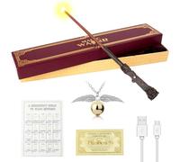 WDKXCN Varita Harry Brillante, 39CM HPotter Varita con Carga USB, Mágica Varitas Harry Resplandeciente en Caja de Regalo con Tarjeta de Hechizo, Boleto de Estación y Collar, para Adultos