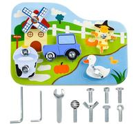 Wdmiya Juguetes Montessori para Niños 3 4 5 Años, Tablero de Tornillos de Madera, Juegos Educativos Busy Board con Tema Granja, Juguete Montessori de Madera, Regalo de Cumpleaños y Navidad