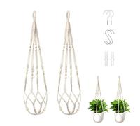 Wdmxszdq 2 Piezas Colgador de Plantas Macramé en Cuerda de Algodón,Colgador para Plantas con Cuentas de Madera,con 4PC Gancho,89cm,para Interior/Exterior/Jardín/Balcón,Decoración del Hogar