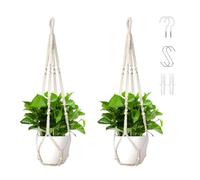 Wdmxszdq 2 Piezas Colgador de Plantas Macramé en Cuerda de Algodón,Colgador para Plantas con Cuentas de Madera,con 4PC Gancho,89cm,para Interior/Exterior/Jardín/Balcón,Decoración del Hogar