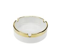 WDONAY Cenicero redondo de cerámica con borde dorado, cenicero redondo de 9,2 x 1,66 cm, color blanco