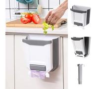 WDPUCHU Cubo de basura colgante de cocina, cubo de basura plegable para cocina, cubo de basura pequeño de plástico plegable de 2.4 galones para gabinete/coche/dormitorio/baño (blanco)