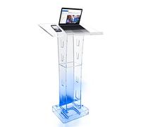 WDRENTOOL Soporte de podio acrílico con luz LED azul, moderno atril podio, púlpito transparente con gran plataforma de lectura, para uso en escuelas de iglesias 60 x 40 x 110 cm
