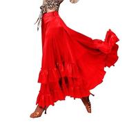 WDSBZNB Falda Flamenca Mujer Falda flamenca for mujer, vestido rojo for actuación en el escenario, ropa de baile salón, vals, tango, flamenco