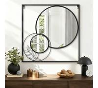 WDSHIYI Espejo cuadrado grande negro, juego de espejos redondos montados en la pared, espejos decorativos modernos para sala de estar, dormitorio, entrada, decoración de 76 x 76 cm