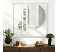 WDSHIYI Espejo de pared grande de círculo blanco, juego de espejos cuadrados para montar en la pared, espejos redondos de arte moderno, espejos decorativos para sala de estar, baño, decoración de 75 x