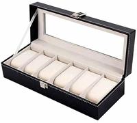 WDSOPK 6 Grids Watch Box PU Leather Gray Or Beige Inner Watch Case Boxes Storage Holder Organizer Jewelry Boxes Display Gift(I-A)
