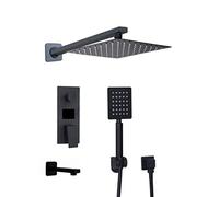 WDSOPK Bathroom Shower Faucet 3-Functions Black Digital Shower Faucets Set Rainfall Shower Head 2-Way Digital Display Mixer Tap+Bathtub Faucet, Luxury Shower Set,10inch (12inch)