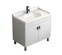 WDSOPK Combo de tocador de baño independiente con fregadero de cerámica y grifo de agua fría caliente, color gris oscuro, 31.5 x 18.9 pulgadas, ideal para lavandería y lavadero, cocina, baño, sótano