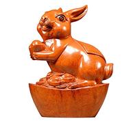 WDSOPK Garden Statues Garden Statues Decor Yard Art Animal Sculptures, Lucky Feng Shui Ornaments Rabbit Statue Animal Figurines Rosewood Carving Crafts Easter Decorations - Enha