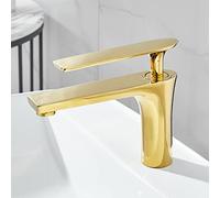 WDSOPK Grifo de baño dorado de un solo agujero para fregadero de baño, grifo de una sola manija para fregadero de baño, latón caliente y frío, fregadero corto (5 V corto)