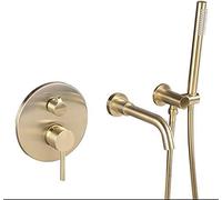 WDSOPK Grifo De Ducha De Baño De Oro Cepillado con Montaje En Pared Y Caño Giratorio De 360 Grados, Ducha De Mano De Latón, Sistema De Ducha De Baño.