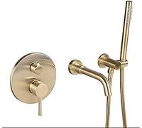 WDSOPK Grifo De Ducha para Bañera, Montaje En Pared, Oro Cepillado, Caño Giratorio De 360 Grados, Ducha De Mano De Latón, Sistema De Ducha De Baño.