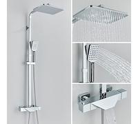 WDSOPK Grifo De Ducha Termostático para Baño, Mezclador De Ducha Tipo Lluvia De 8 Pulgadas, Juego De Ducha con Termostato, Juego De Ducha Negro C, Negro (Cromo A)