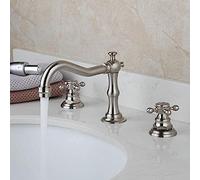 WDSOPK Grifo De Lavabo De Baño De 3 Piezas con Cepillo De Níquel, Grifo De Lavabo De Latón Macizo con Dos Manijas, Grifo Mezclador De Bañera, Grifo Giratorio con Rociador.