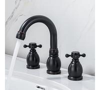 WDSOPK Grifos De Baño para Lavabo De 3 Orificios, Grifo De Latón para Lavabo, Mezclador De Agua Fría Y Caliente, Manijas Dobles En Cruz, Grifo Mezclador para Lavabo, Negro