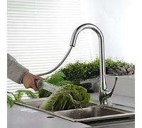 WDSOPK Grifos De Cocina De Latón, Monomando, De Arco Alto, Extraíbles, con Resorte Y Caño Giratorio, Cromado