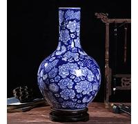 WDSOPK Jarrón De Porcelana Azul Y Blanca con Motivo De Ciruela De La Suerte,35 Cm,Pintado A Mano En Estilo Chinoiserie con Fondo Azul Fenshui. Botella De Recompensa.(B)