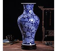 WDSOPK Jarrón De Porcelana Azul Y Blanca con Motivo De Ciruela De La Suerte,35 Cm,Pintado A Mano En Estilo Chinoiserie con Fondo Azul Fenshui. Botella De Recompensa.(A)