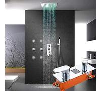 WDSOPK Juego de grifos de ducha digital LCD de lujo, cabezal de ducha lateral, chorros de masaje, pantalla digital de 3 vías, grifo mezclador de baño, juego completo de 20 pulgadas, juego completo de