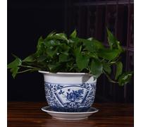 WDSOPK Maceta De Porcelana Azul Y Blanca Estilo Chinoiserie,Maceta De Celadón para Suculentas,Maceta De Cerámica para Interior Y Exterior.(Azul-23Cmx16Cm)