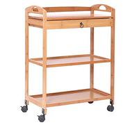 WDSOPK Movable Multi-Tier Wood Hand Trucks Storage Cart,Kitchen Beauty Salon Cart with Storage Drawerhotel Catecart with Universal Brake Wheel,Dini,Brown-Medium(Wood-Medium)