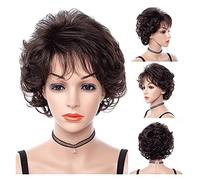 WDSOPK Pelucas para Mujer, Pelucas De Reemplazo Capilar, Peluca De Fibra Resistente Al Calor, Peluca Corta Ondulada Castaña Oscura, Peluca Sintética con Flequillo para