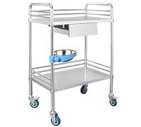 WDSOPK Serving Trolley, Stainless Steel Utility Rolling Cart, 2 Tier with Drawer Utility Service Cart, Detachable Catetrolley, Storage Trolley Cart with Locking Wheels(A-81 * 50 * 91Cm)