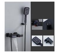 WDSOPK Shower Panel, Bathroom Digital Shower Set,Waterfall Bathtub Mixer Hot and Cold Gun Gray Shower Faucet, Temperature Constant Shower Tap (Thermostatic Black 1)