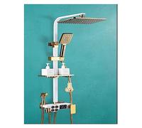 WDSOPK Shower Panel, Bathroom Full Copper Black Shower Set, Double Row Button Thermostatic Digital Display 4-Speed Handheld Shower (S1808wg hcdd)