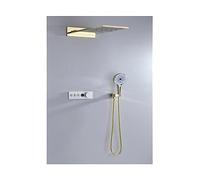 WDSOPK Shower Panel, Bathroom Shower Faucet,Intelligent Digital Display Wall-Mounted Shower Set Black,Rose Gold Copper Concealed Constant Temperature (Gold Plated)