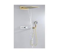 WDSOPK Shower Panel, Bathroom Shower Faucet,Intelligent Digital Display Wall-Mounted Shower Set Black,Rose Gold Copper Concealed Constant Temperature (Brushed Gold G12)