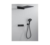 WDSOPK Shower Panel, Bathroom Shower Faucet,Intelligent Digital Display Wall-Mounted Shower Set Black,Rose Gold Copper Concealed Constant Temperature (Matte Black G12)