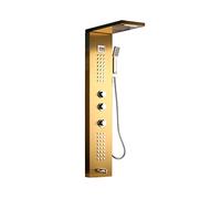 WDSOPK Shower Panel, Brushed Nickel Digital Display Shower Panel Column Rainfall Waterfall Shower SPA Jets Bath Shower Mixer Faucet Golden Black (Golden Plated Shower One Size)